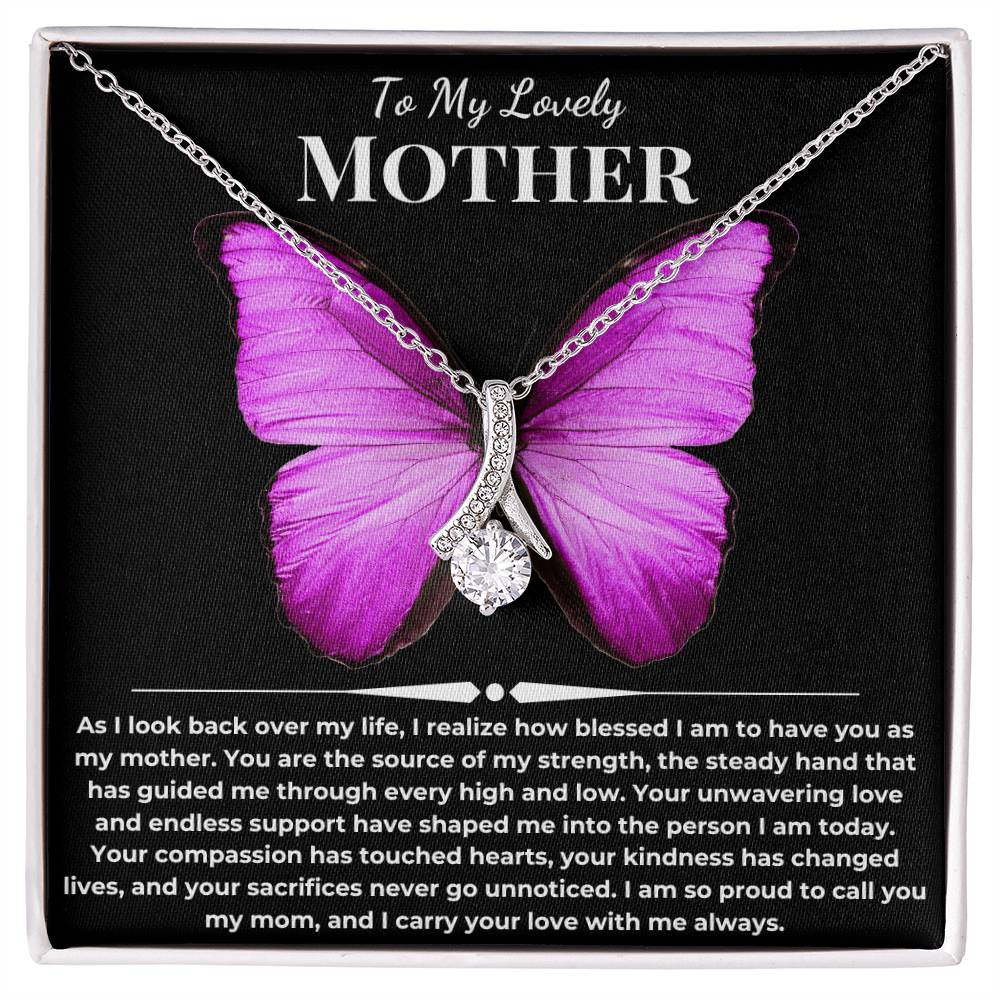 To My Lovely Mother Gift With Alluring Beauty Necklace Yellow or White Gold With Card