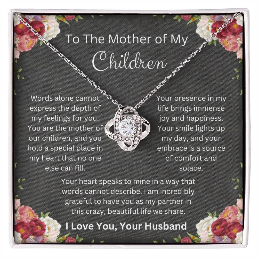 LoveKnot Necklace Gift with Mother Of My Children Message Card Gift for Wife or Soulmate