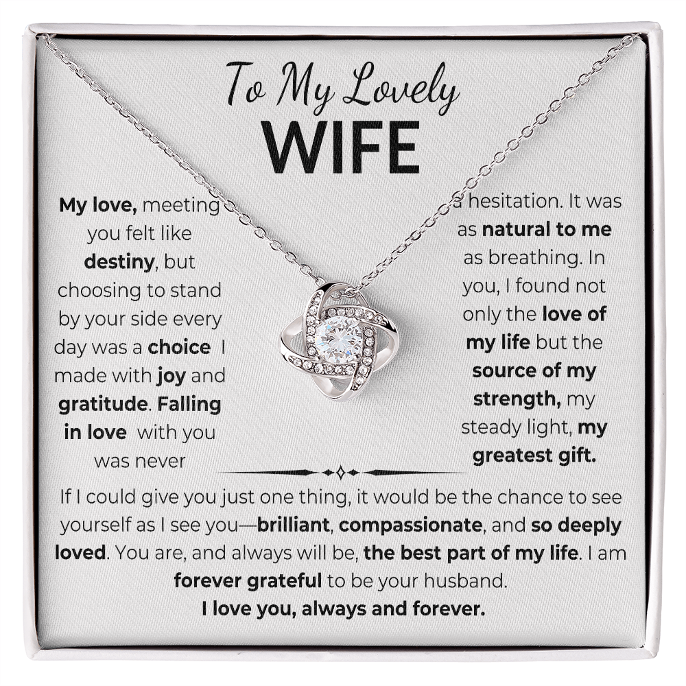 To My Lovely Wife Gift From Husband Love Knot Necklace With Beautiful Card