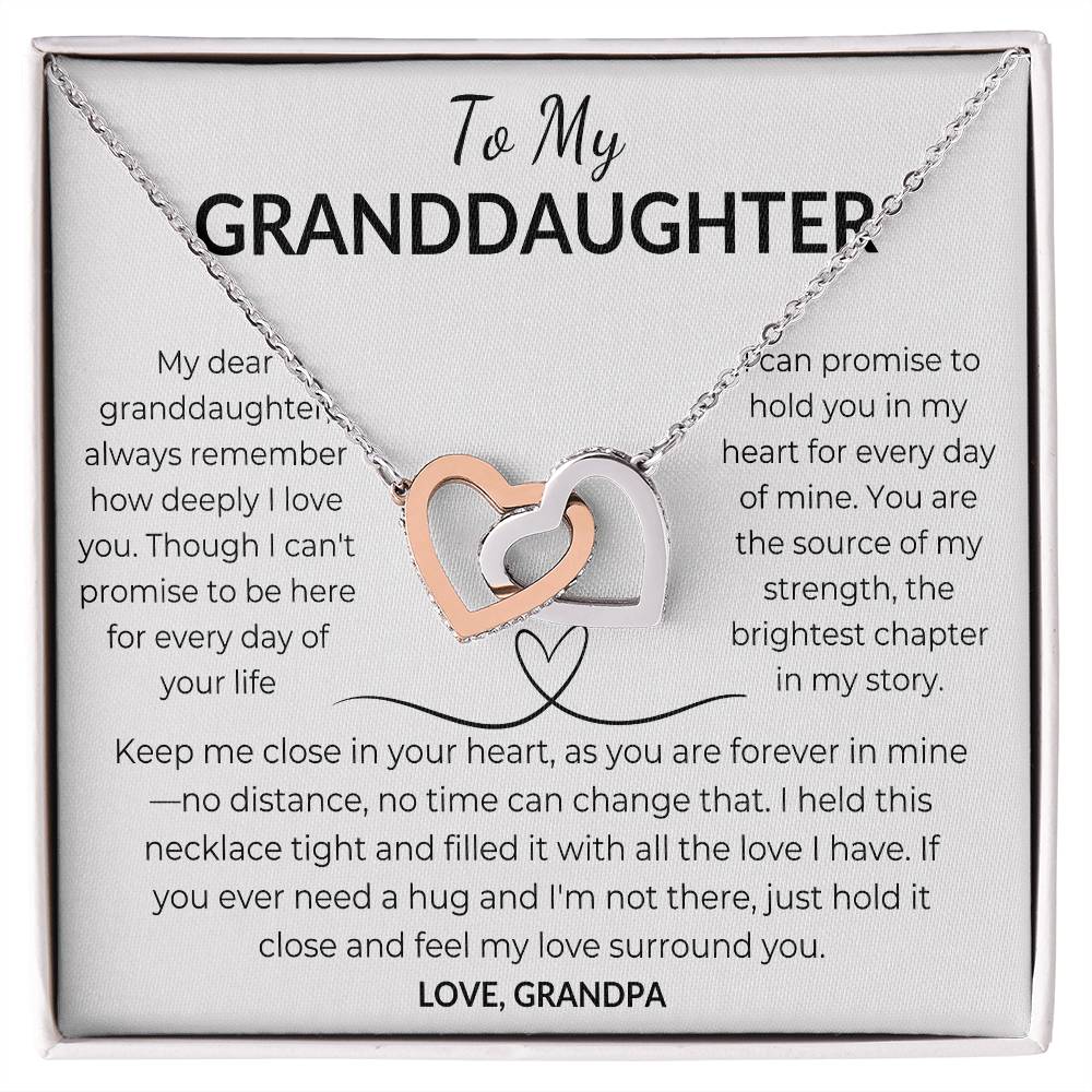 To My Granddaughter Gift From Grandpa Interlocking Hearts Necklace With Card