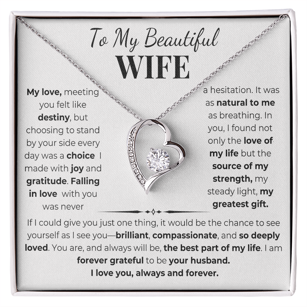 To My Beautiful Wife Gift From Husband With Forever Love Necklace and Gift Card