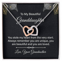 Load image into Gallery viewer, To My Beautiful Grandaughter Interlocking Hearts Necklace - Artistry Imprints
