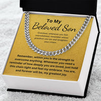 Load image into Gallery viewer, To My Beloved Son Gift From Mom or Dad With Cuban Link and Card - Artistry Imprints
