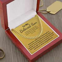Load image into Gallery viewer, To My Beloved Son Gift From Mom or Dad With Cuban Link and Card - Artistry Imprints
